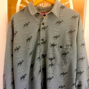 True Grit Moose Print Gray Flannel Shirt Sz Med